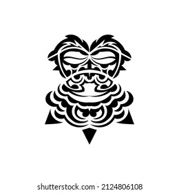 Tribal mask. Monochrome ethnic patterns. Black tattoo in the style of the ancient tribes. Isolated on white background. Vector illustration.