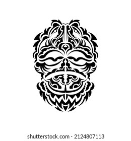 Tribal mask. Monochrome ethnic patterns. Black tattoo in samoan style. Isolated. Vector illustration.