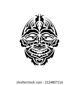 Tribal mask. Monochrome ethnic patterns. Black tattoo in samoan style. Black and white color, flat style. Hand drawn vector illustration.