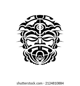 Tribal mask. Monochrome ethnic patterns. Black tattoo in Maori style. Isolated on white background. Vector illustration.