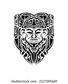 Tribal mask. Monochrome ethnic patterns. Black tattoo in the style of the ancient tribes. Isolated. Vector illustration.