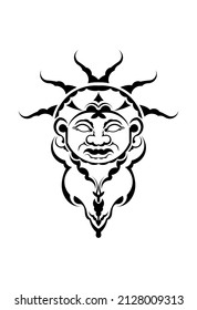 Tribal mask. Monochrome ethnic patterns. Black tattoo in Maori style. Isolated. Vector.