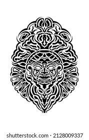 Tribal mask. Monochrome ethnic patterns. Black tattoo in Maori style. Isolated. Vector.