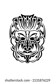 Tribal mask. Monochrome ethnic patterns. Black tattoo in Maori style. Isolated. Vector.