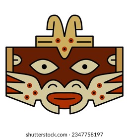 Tribal mask. Ornament of ancient Peru with stylized face. Native American art of Nazca Indians. Isolated vector illustration.