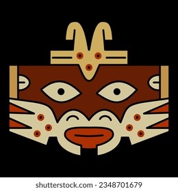 Tribal mask. Ornament of ancient Peru with stylized face. Native American art of Nazca Indians. On black background.