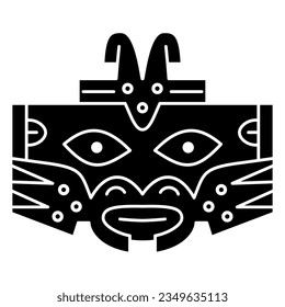 Tribal mask. Ornament of ancient Peru with stylized face. Native American art of Nazca Indians. Black and white negative silhouette.