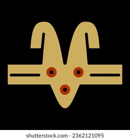 Tribal mask. Ornament of ancient Peru with stylized face. Native American art of Nazca Indians.