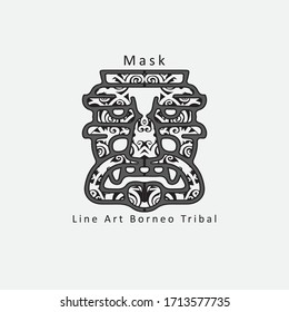 Tribal mask, ornamental elements set over white background