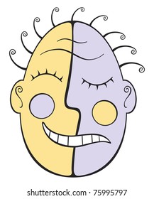 Tribal mask with sad and happy face