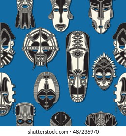 Tribal mask seamless pattern design