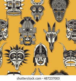 Tribal mask seamless pattern design