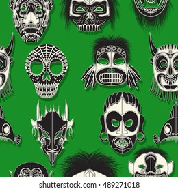 Tribal mask seamless pattern design