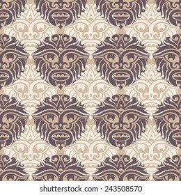 Tribal mask seamless pattern. Unique cultural vector background design. Traditional african and polynesian totem symbols. 