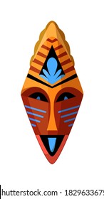 Tribal mask. Traditional ritual or ceremonial african, hawaiian or aztec mask isolated on white background. Vector human face muzzle illustration