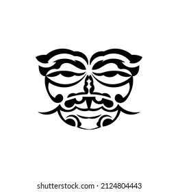 Tribal mask. Traditional totem symbol. Black tattoo in the style of the ancient tribes. Isolated on white background. Hand drawn vector illustration.