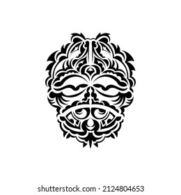 Tribal mask. Traditional totem symbol. Black tattoo in samoan style. Black and white color, flat style. Vector illustration.