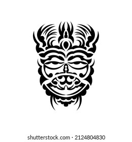 Tribal mask. Traditional totem symbol. Black tattoo in Maori style. Isolated on white background. Vector illustration.
