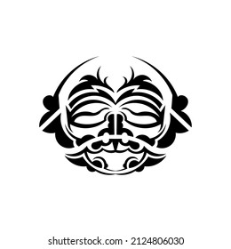 Tribal mask. Traditional totem symbol. Black tribal tattoo. Black and white color, flat style. Hand drawn vector illustration.