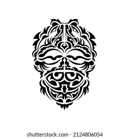 Tribal mask. Traditional totem symbol. Black tattoo in Maori style. Black and white color, flat style. Hand drawn vector illustration.