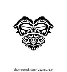 Tribal mask. Traditional totem symbol. Black tattoo in samoan style. Black and white color, flat style. Hand drawn vector illustration.