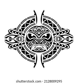 Tribal mask. Traditional totem symbol. Black tattoo in the style of the ancient tribes.