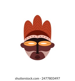 Tribal mask. Vector illustration of an Aztec or African cultural artifact. Design of ceremonial traditional mask in flat style on isolated background for graphic and decoration.