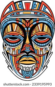 tribal mask vector illustration on isolated background, tribal masks for t-shirt design, sticker and wall art	