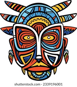 tribal mask vector illustration on isolated background, tribal masks for t-shirt design, sticker and wall art	