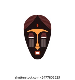 Tribal mask. Vector illustration showcases an ancient ceremonial mask, ideal for cultural and ritual themes. Icon in flat style isolated for ease of use.