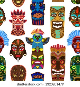 Tribal mask vector masking ethnic culture and aztec face masque illustration set of traditional aborigine masked symbol isolated on background