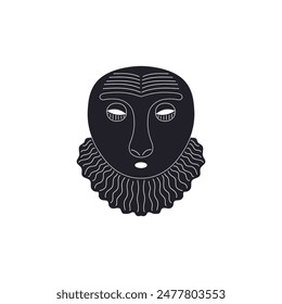 Tribal mask. Vector silhouette of an ancient ritual tribal mask in black, a totemic accessory of cultural ceremonies. Flat style icon isolated for decoration.