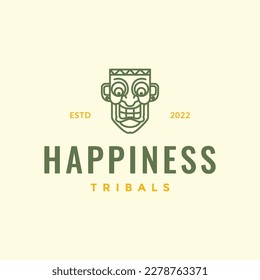 tribal mask wood culture tribe ethnic people smile mascot hipster logo design vector