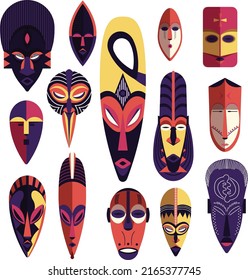 Tribal masks icons colorful horror faces