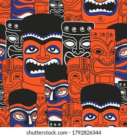 Tribal masks vector doodle pattern