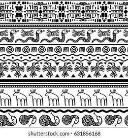 Tribal mexican seamless pattern. Vector floral and animals textile mexico or african fashion print texture background. Vector illustration