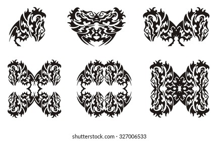 Tribal monkey symbols. Gorilla head and gorilla frames isolated on a white background
