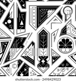 Tribal monochrome runes. Seamless pattern