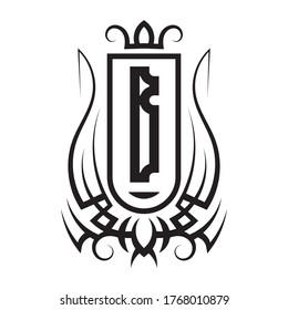 Tribal monogram design with letter B. Gothic emblem, knightly sign, vintage initial label template. Tattoo logo design.