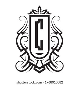 Tribal monogram design with letter C. Gothic emblem, knightly sign, vintage initial label template. Tattoo logo design.