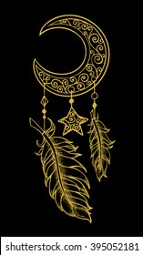 tribal moon with feathers isolated