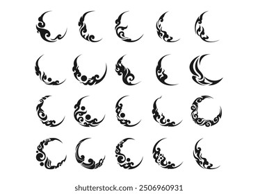 Tribal Moon Tattoo Element Set