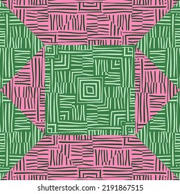 Patrón ininterrumpido de mosaico tribal. Resumen de mosaico étnico geométrico. Ornamento creativo vintage. Diseño para tela, impresión textil, papel de envoltura, cubierta. Ilustración del vector