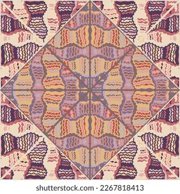 Tribal mosaic tile. Abstract scribble seamless background pattern. Patchwork wallpaper. Textile rapport. Design for fabric, print, wrapping paper, cover. Vector illustration