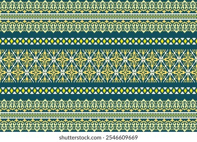 Tribal motif on geometic background.Colorful geometric embroidery traditional ethnic pixel art pattern.Aztec style.Design for texture,fabric,cloting,carpet,knitewar,wrapping,batik,scarf,vector