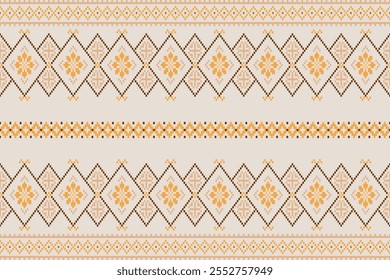 Tribal motif on geometic background.Colorful geometric embroidery traditional ethnic pixel art pattern.Aztec style.Design for texture,fabric,cloting,carpet,knitewar,wrapping,batik,scarf,vector