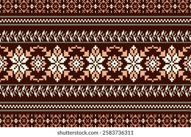 Tribal motif on geometic background.Colorful geometric embroidery traditional ethnic pixel art pattern.Aztec style.Design for texture,fabric,cloting,carpet,knitewar,wrapping,batik,scarf,vector