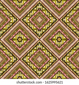 Tribal motifs seamless colorful rhombus pattern