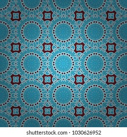 Tribal motifs. Seamless pattern mandala ornament. Vector oriental background in saturated colors. Vintage decorative elements in red, beige and blue colors.
