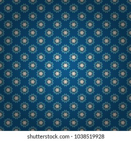 Tribal motifs. Vector oriental background in saturated colors. Vintage decorative elements in blue, beige and white colors. Seamless pattern mandala ornament.